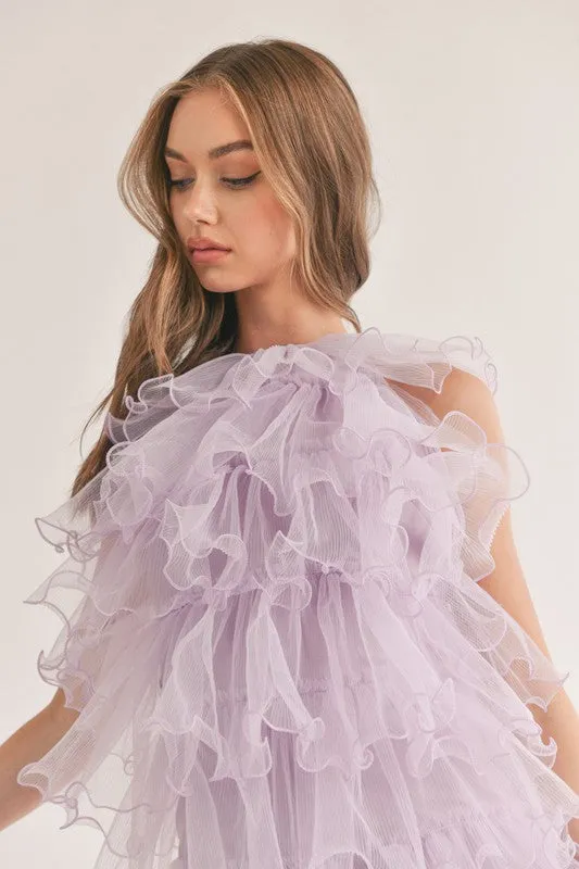 Lavender Tiered Ruffle Layered Sleeveless Dress