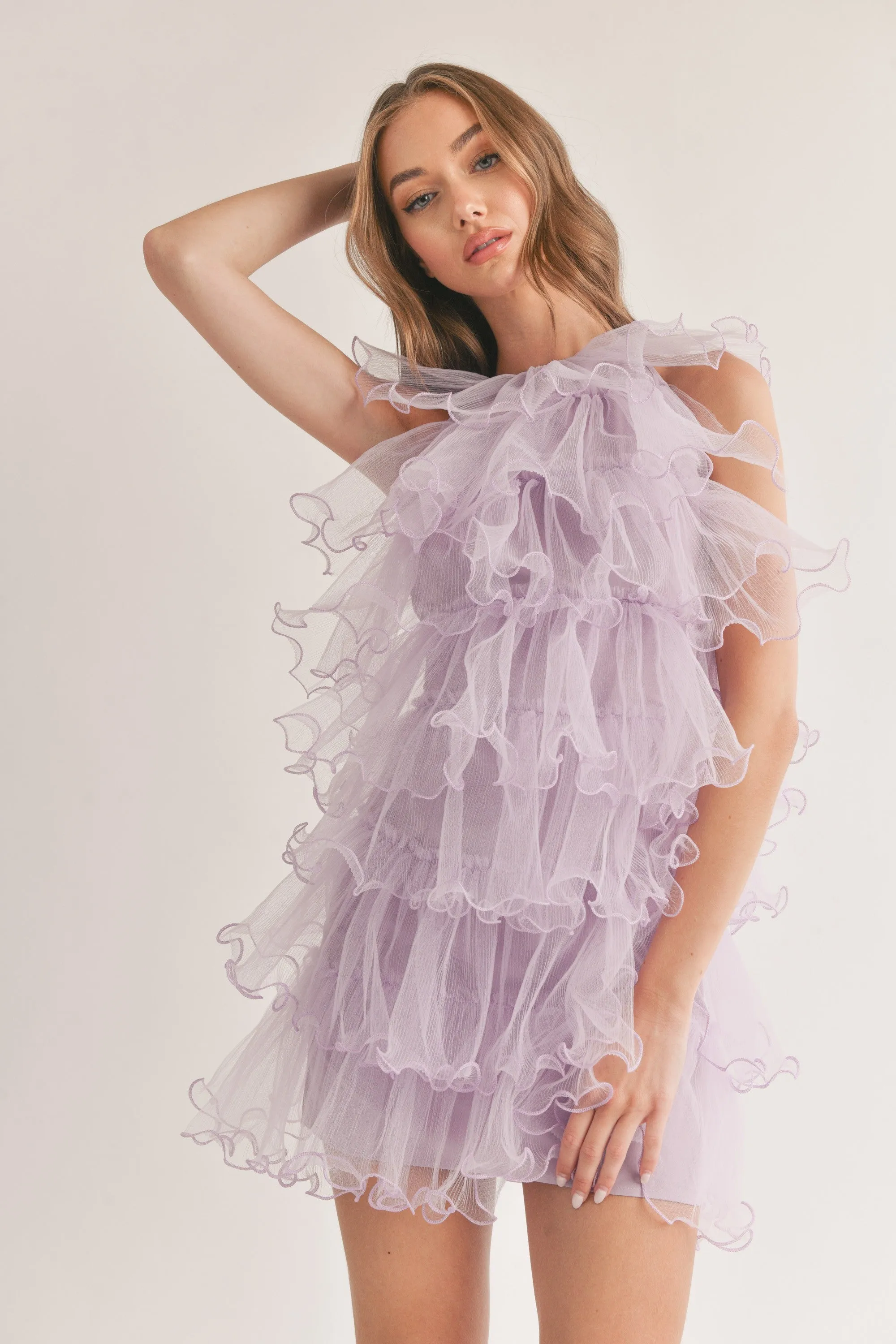 Lavender Tiered Ruffle Layered Sleeveless Dress