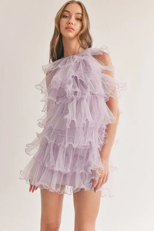 Lavender Tiered Ruffle Layered Sleeveless Dress