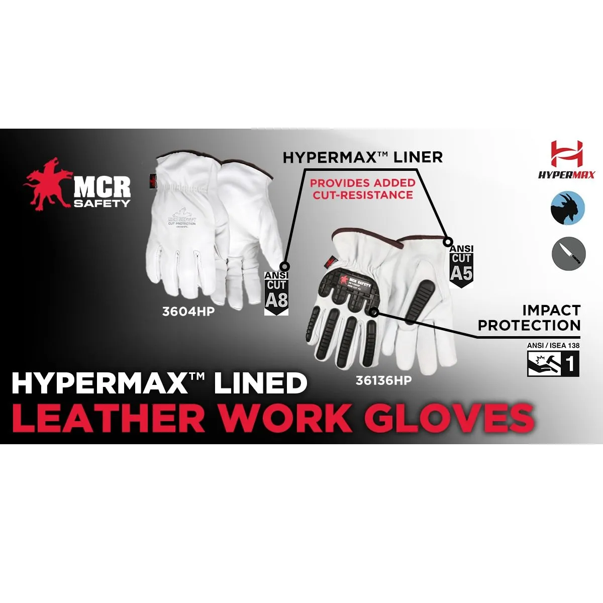 Leather Drivers A5 Cut Resistant Work Gloves with Goatskin Grain Leather and Hypermax Liner, Keystone Thumb, 1/Pair