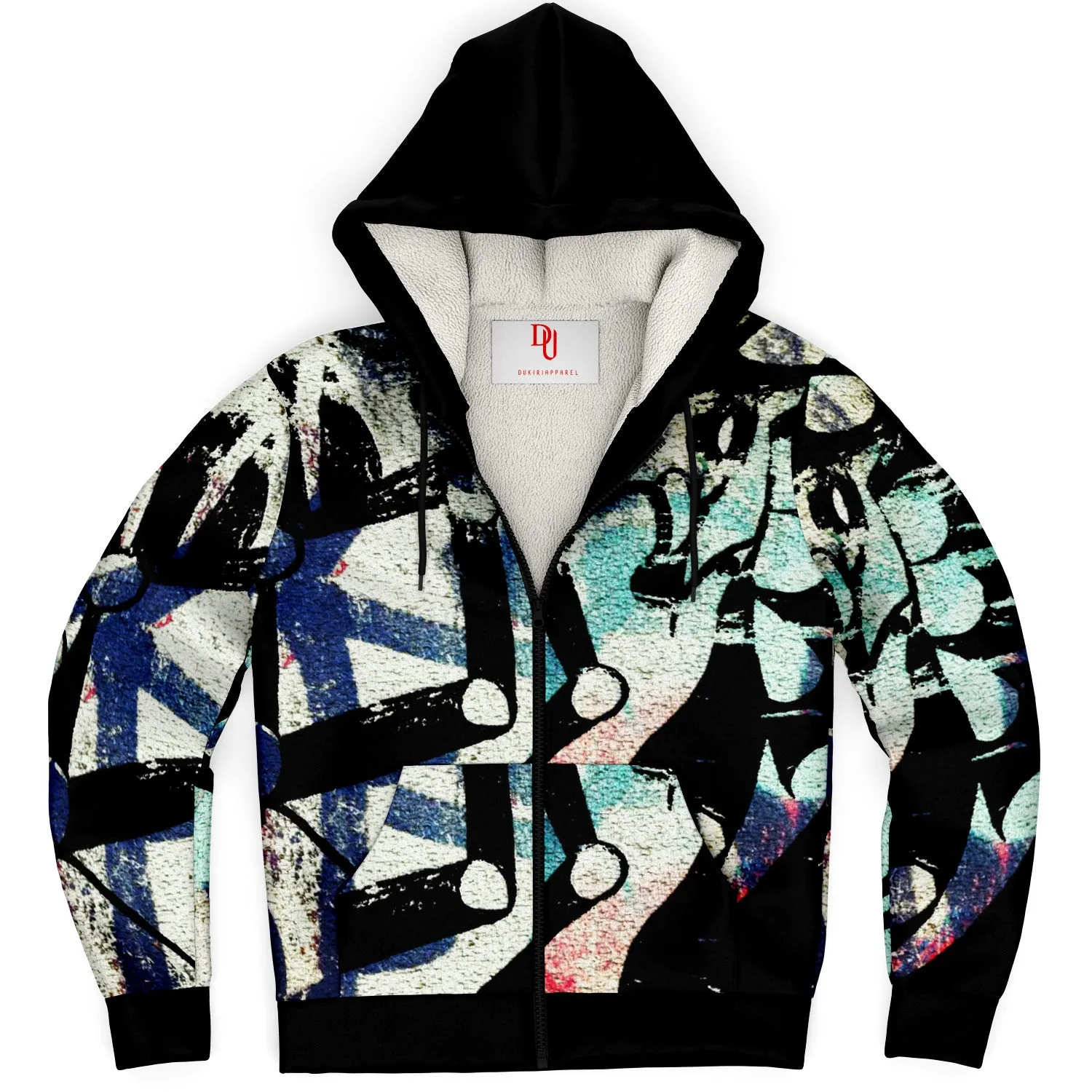 Microfleece Streetwear Ziphoodie - Abstract Shapes & Robot Arms