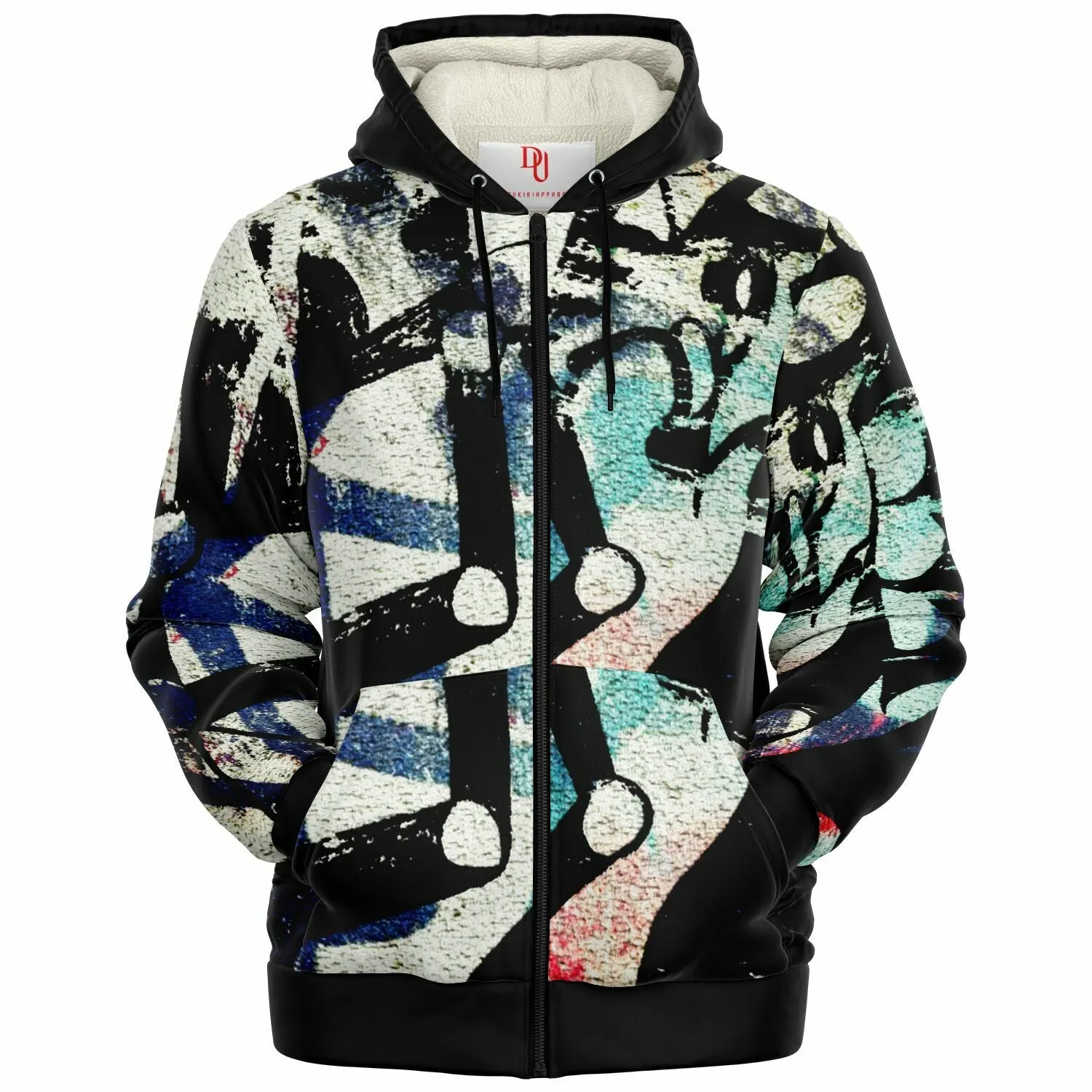 Microfleece Streetwear Ziphoodie - Abstract Shapes & Robot Arms