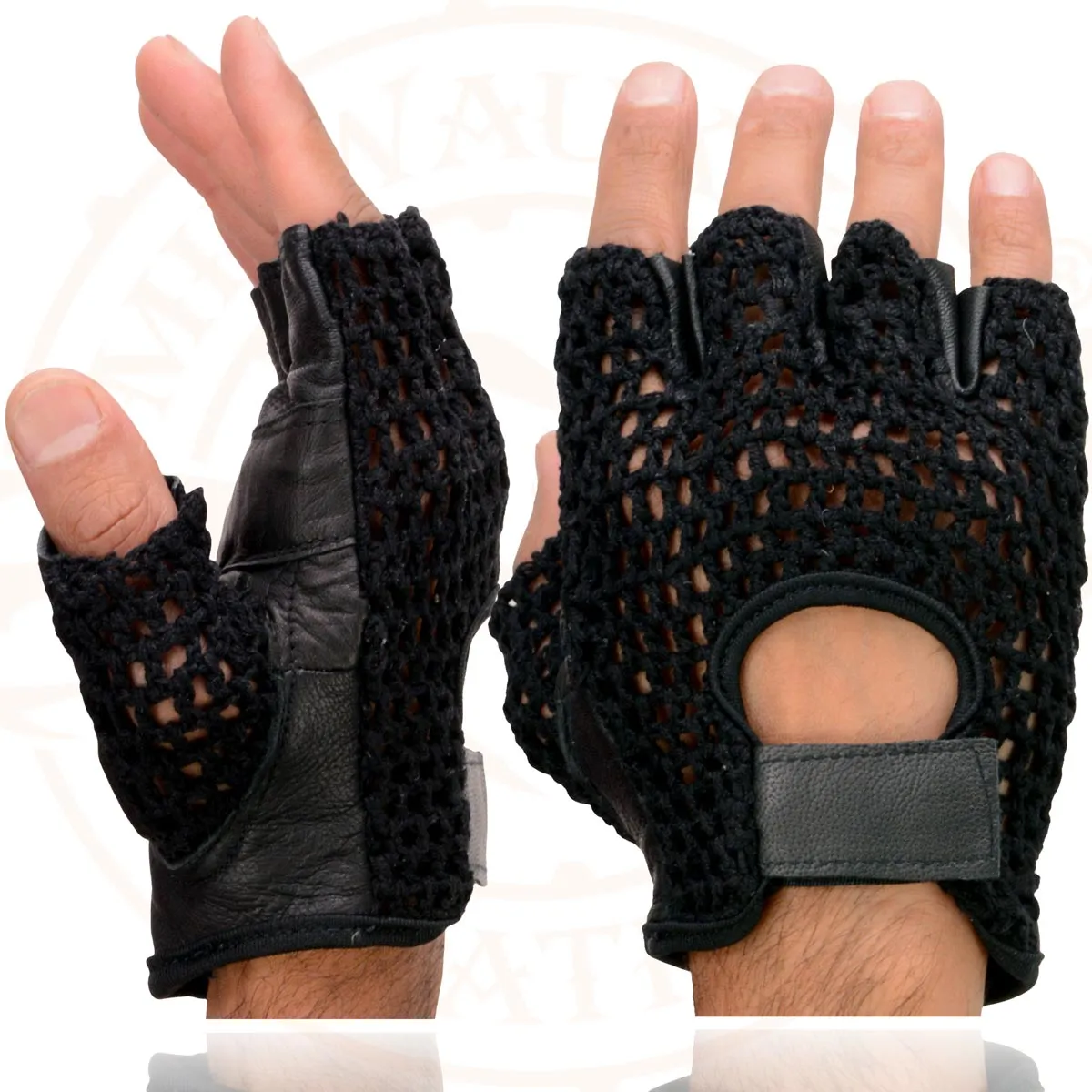 Milwaukee Leather SH219 Men's Black Leather Gel Padded Palm Fingerless