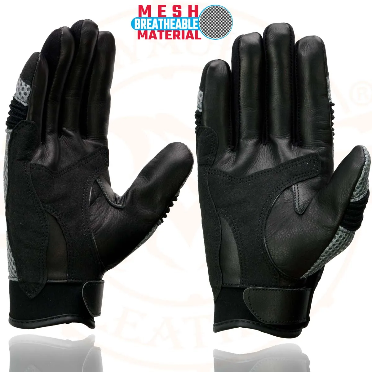 Milwaukee Leather SH791 Men's Black Leather and Grey Mesh Combo Racing Motorcycle Hand Gloves W/ Elasticized Fingers