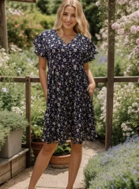 Navy Floral Tiered Dress - #6387-6392