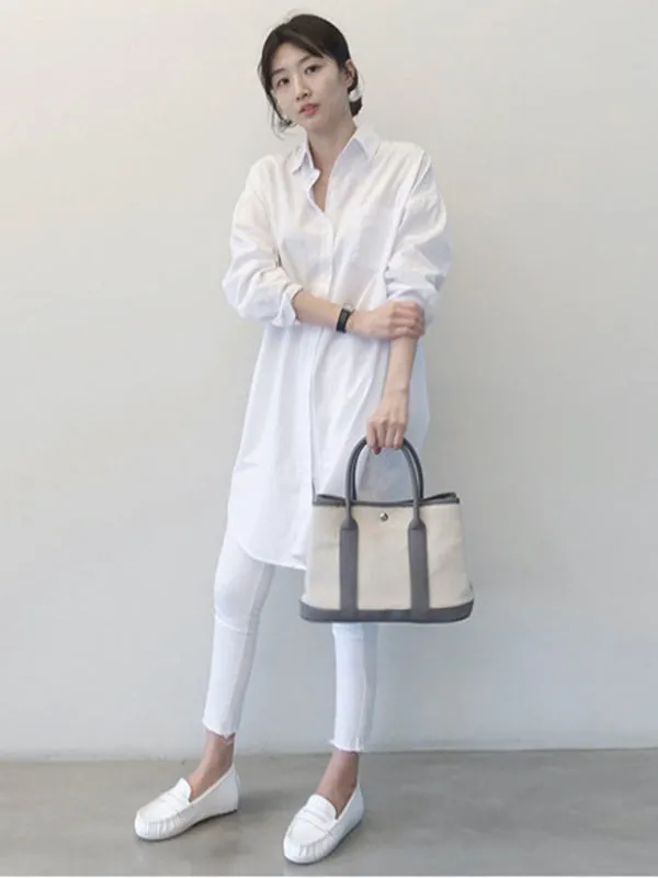 Office Long Sleeves Solid Color Lapel Blouses Shirt Dress