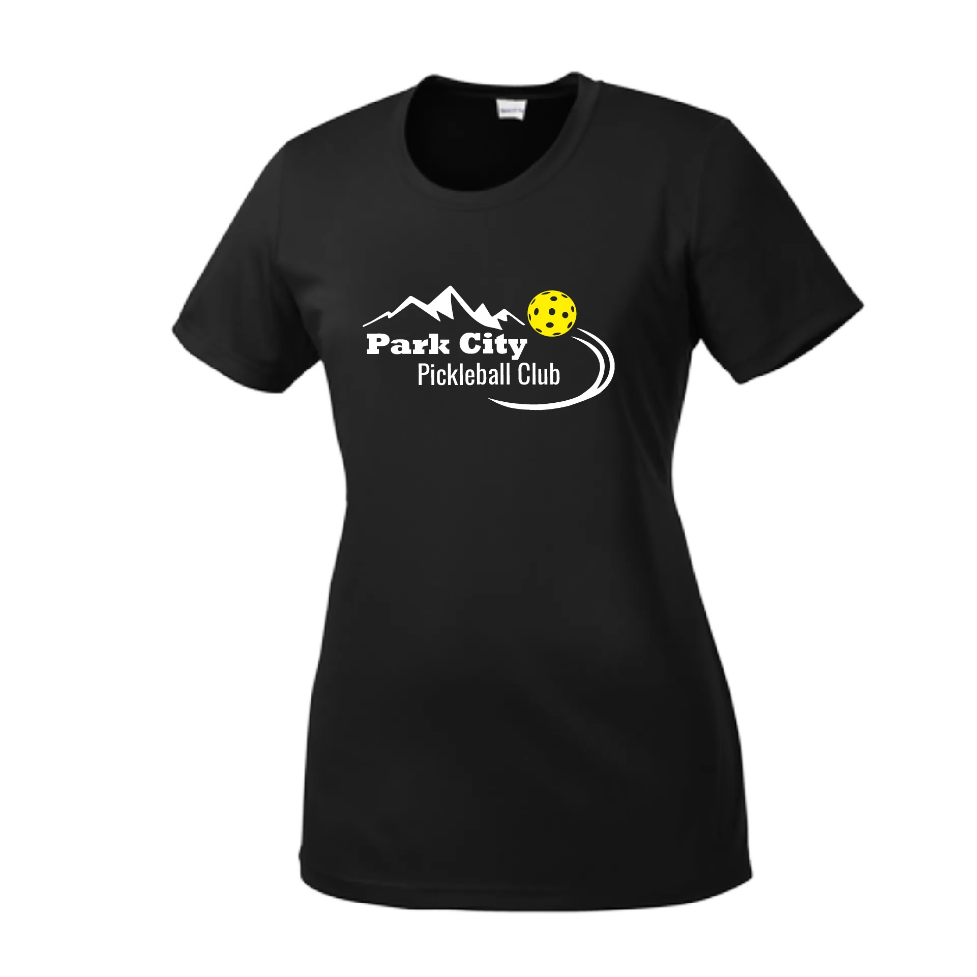 Park City Pickleball Club (White Words) Customizable | Women’s Short Sleeve Crewneck Athletic Shirts | 100% Polyester