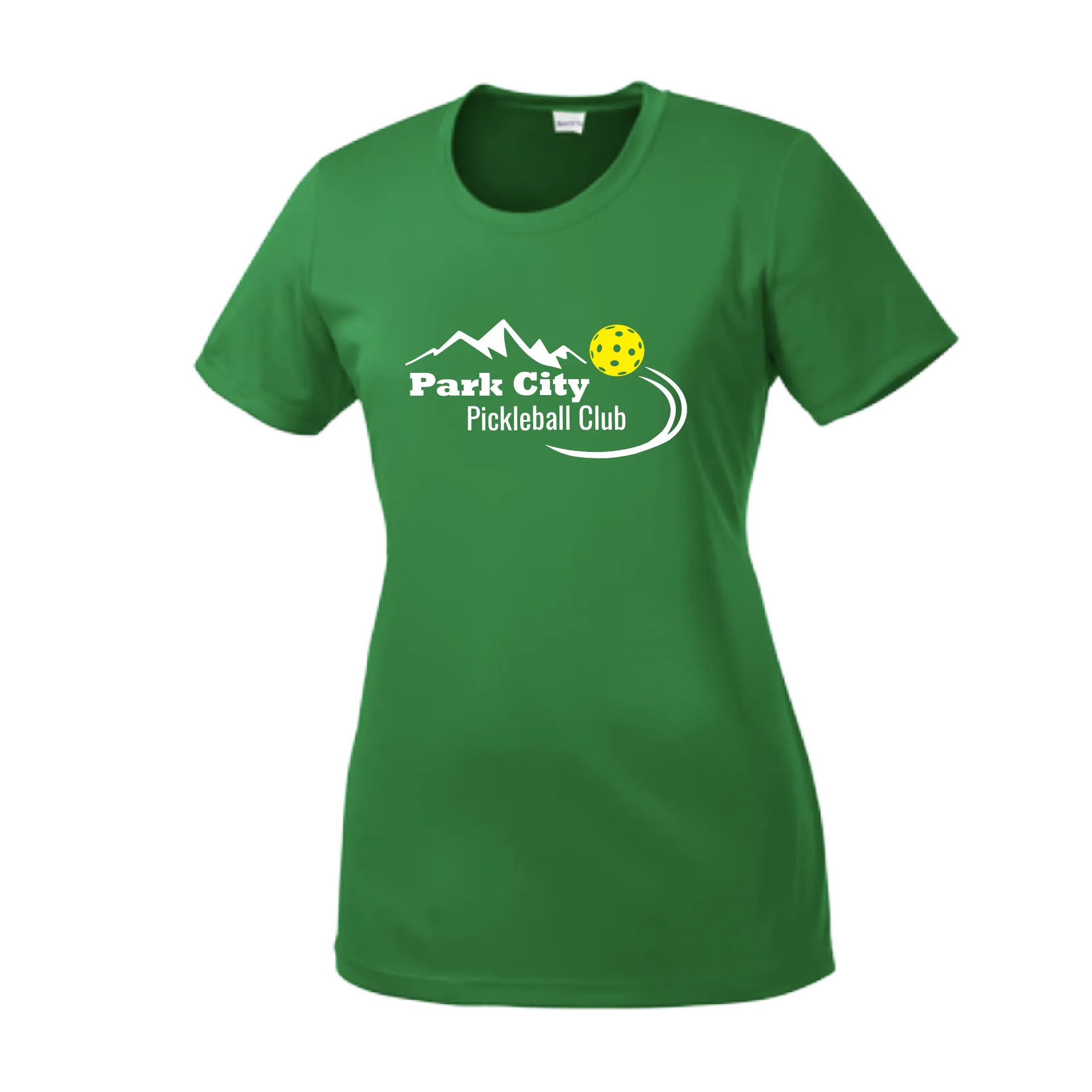 Park City Pickleball Club (White Words) Customizable | Women’s Short Sleeve Crewneck Athletic Shirts | 100% Polyester