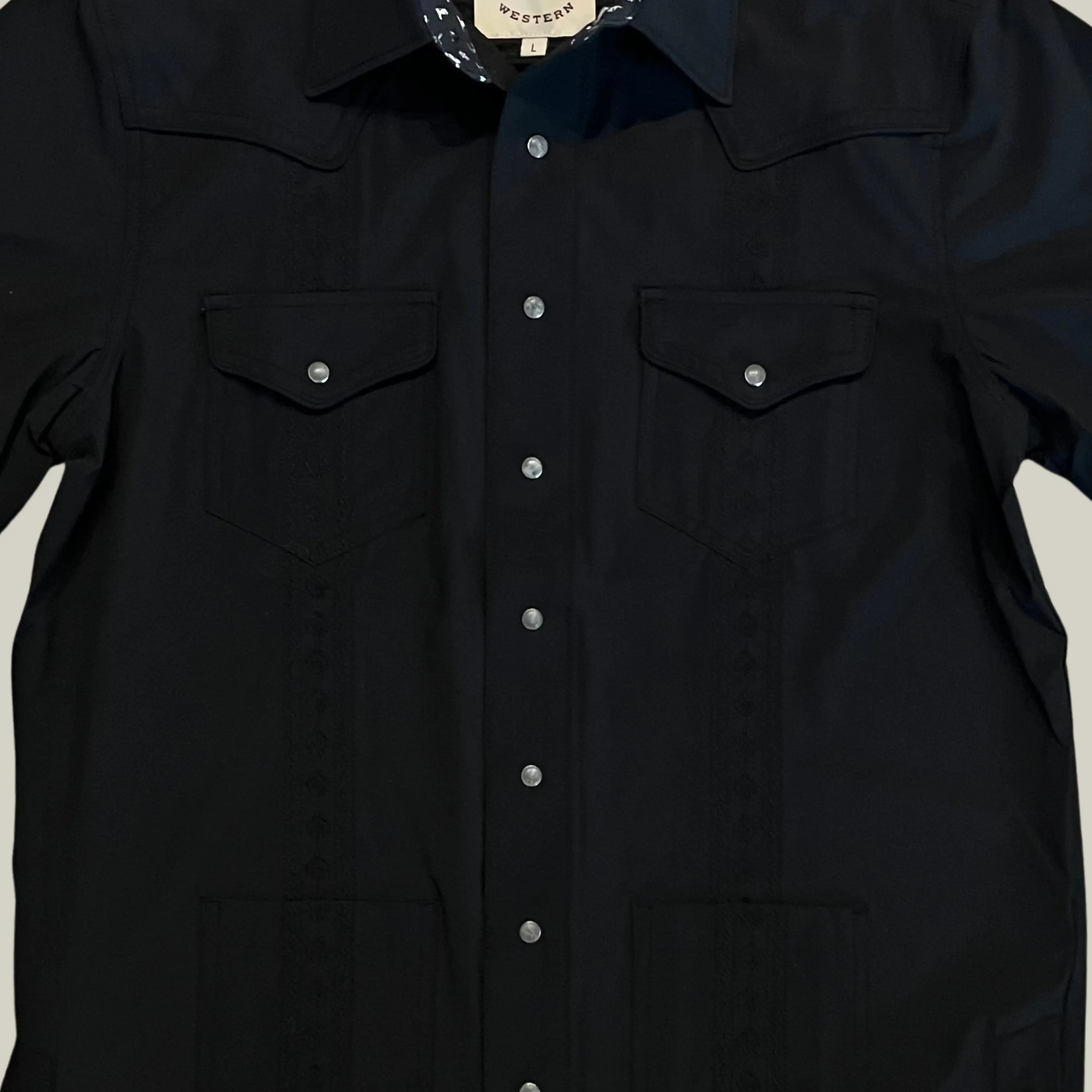 Pearl Snap Guayabera Performance Shirt--Black