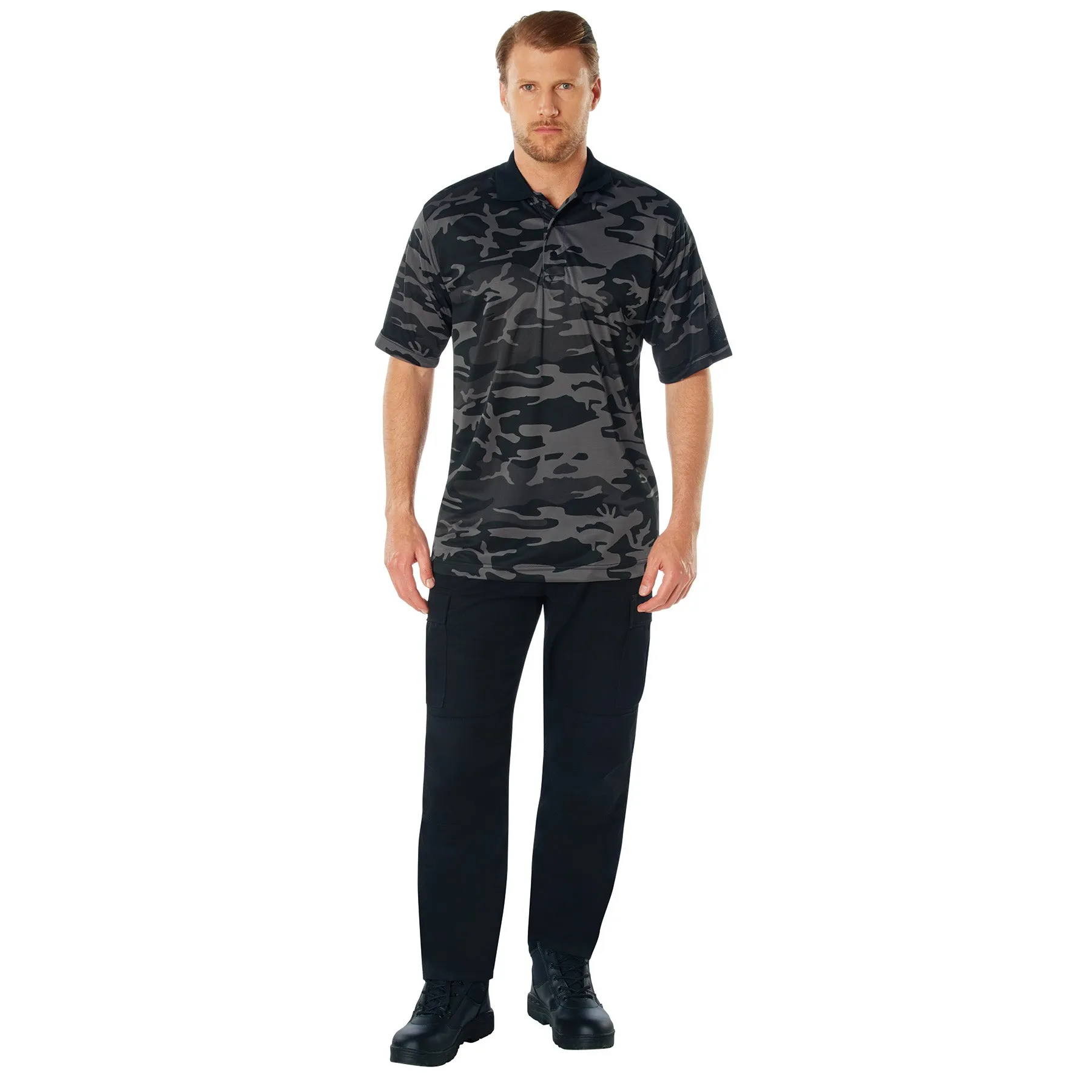 Rothco Moisture Wicking Polo Shirt / Black Camo