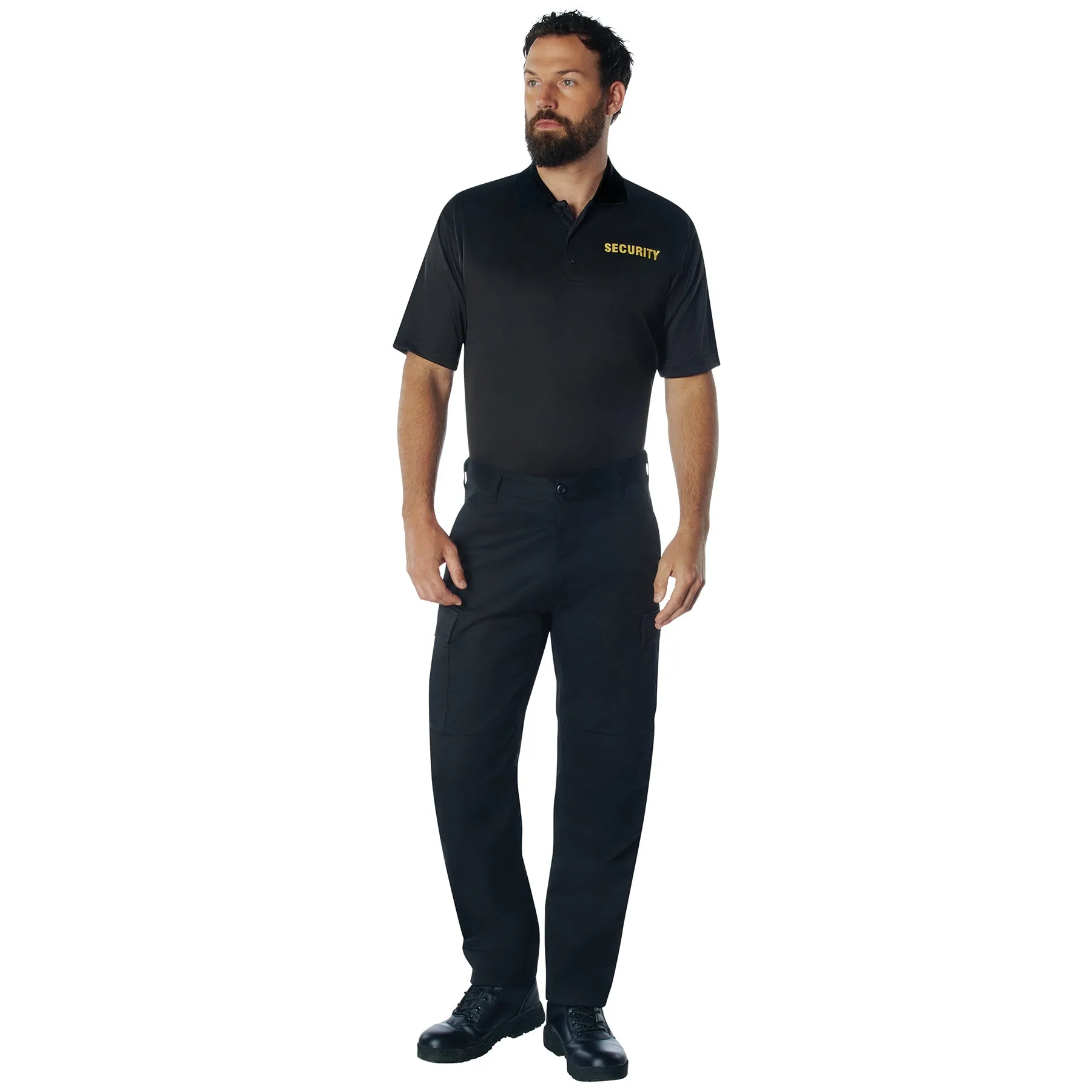 Rothco Moisture Wicking Security Polo Shirt / Black W/ Gold Lettering