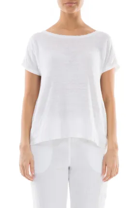 Short Sleeves White Linen Jersey Top