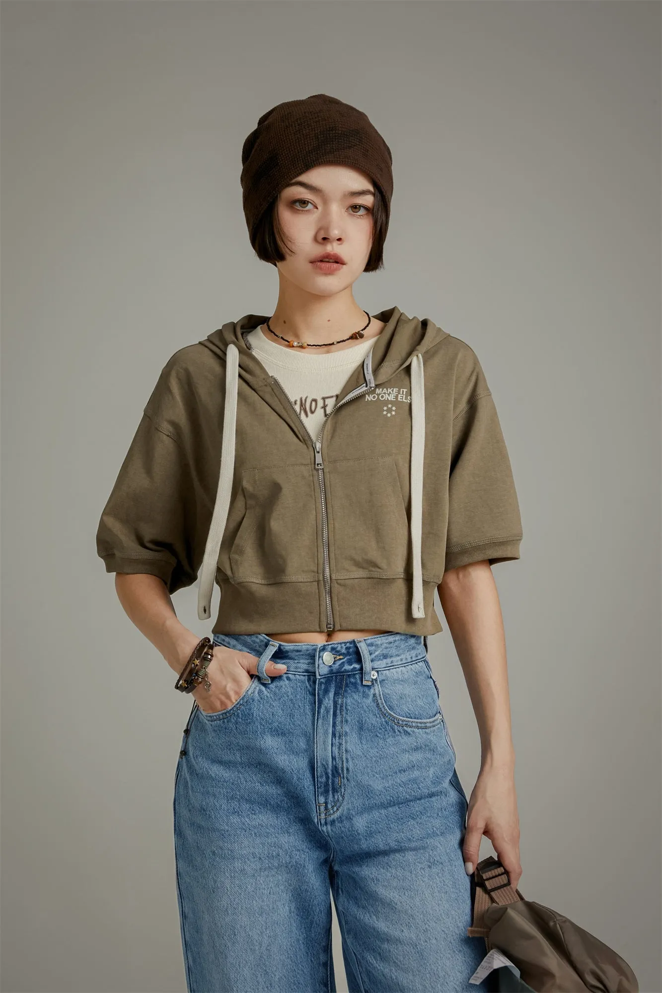 Short-Sleeves Zip-Up Hoodie