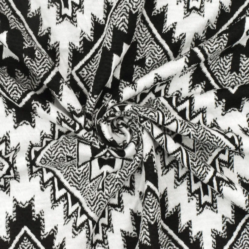 Simple Black-White Aztec Jacquard Stretch Poly Double Knit Fabric