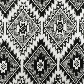 Simple Black-White Aztec Jacquard Stretch Poly Double Knit Fabric