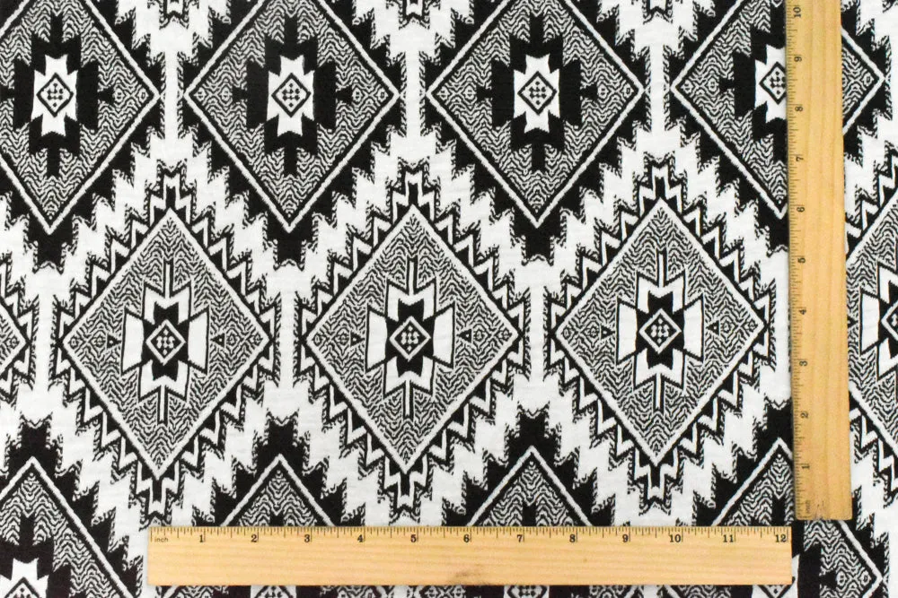 Simple Black-White Aztec Jacquard Stretch Poly Double Knit Fabric