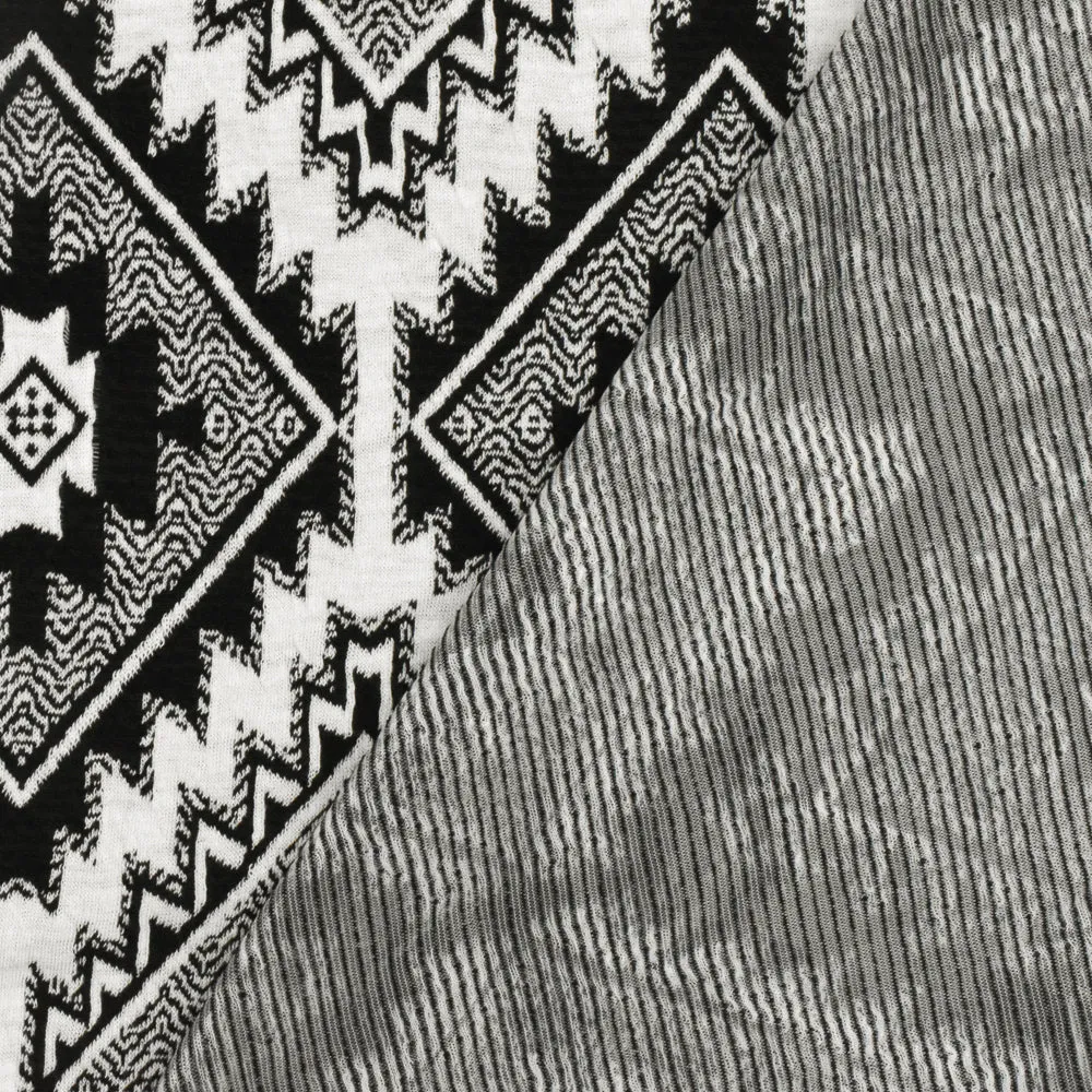 Simple Black-White Aztec Jacquard Stretch Poly Double Knit Fabric