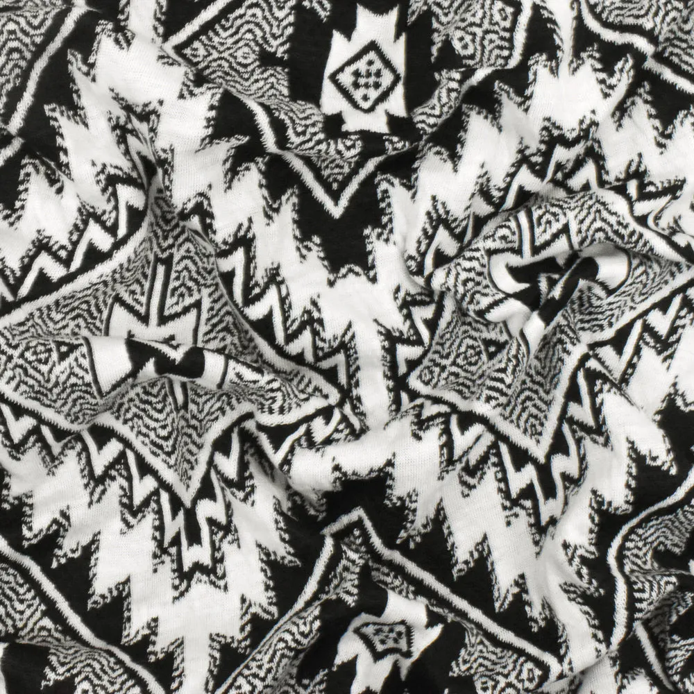 Simple Black-White Aztec Jacquard Stretch Poly Double Knit Fabric