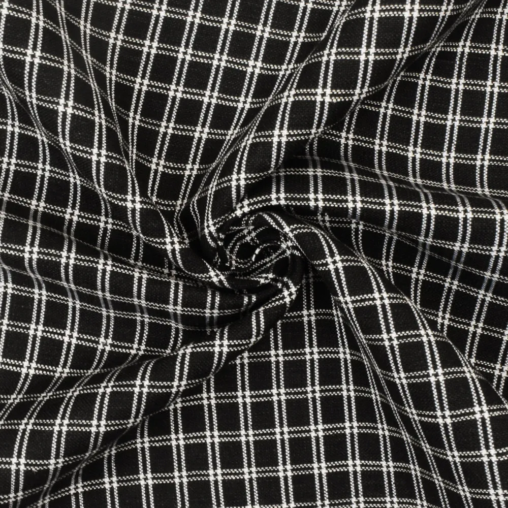 Simple Black-White Check Linen Gingham Woven Fabric