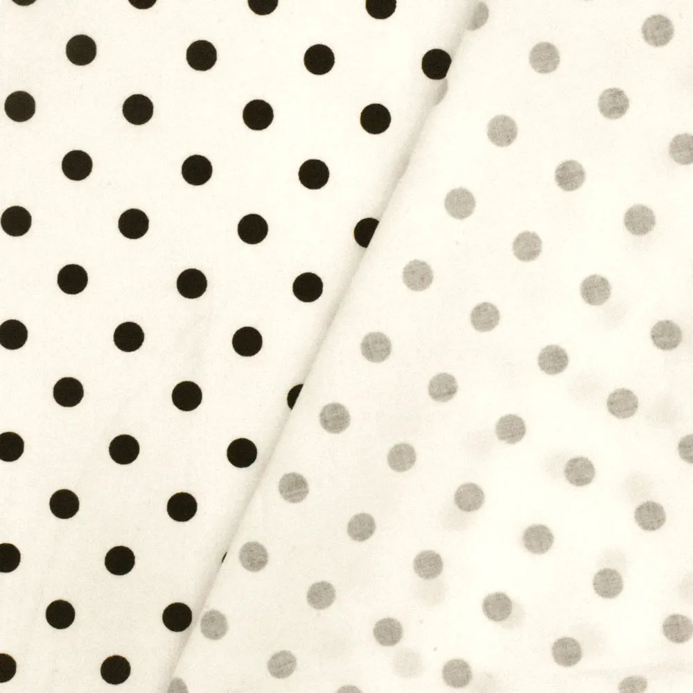 Simple Black-White Dot Printed Stretch Cotton Poplin Woven Fabric