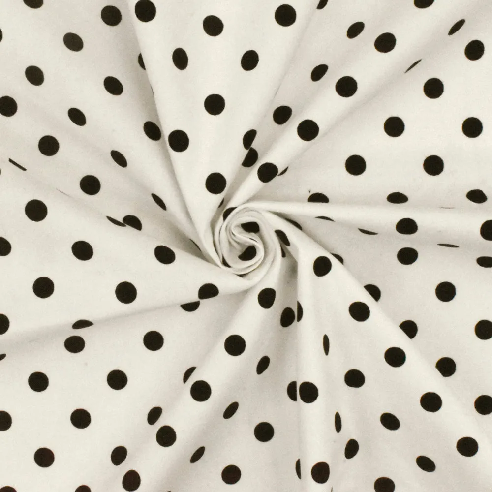 Simple Black-White Dot Printed Stretch Cotton Poplin Woven Fabric