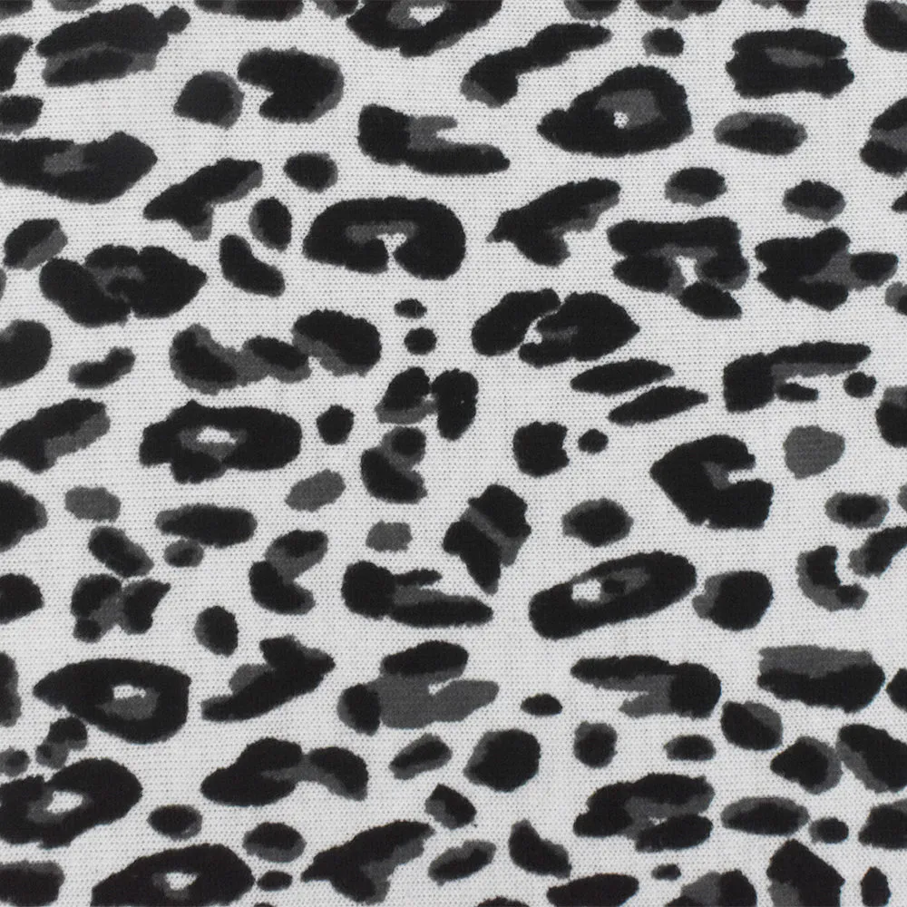 Simple Black-White-Gray Cheetah Printed Stretch Poly Jersey Knit Fabric