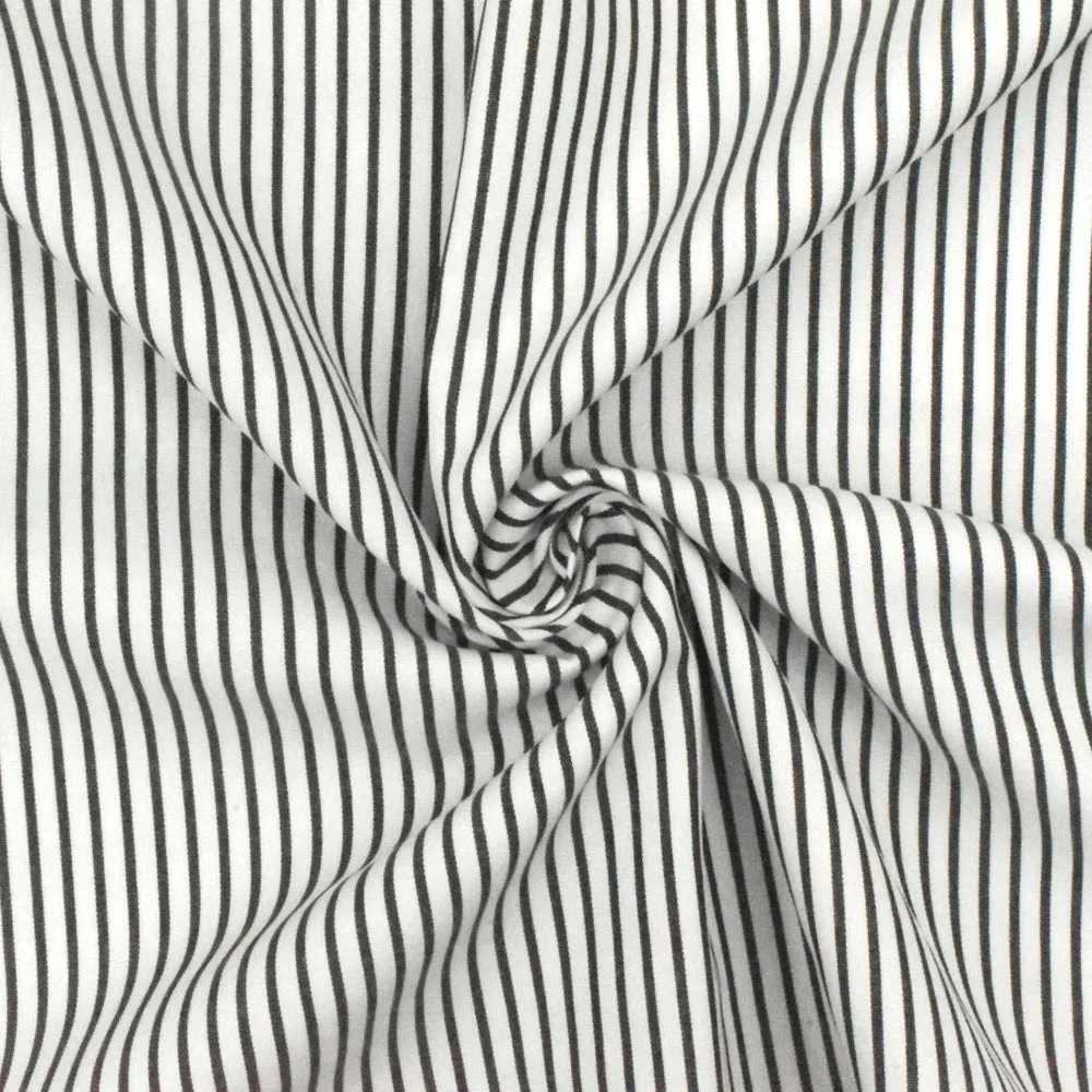 Simple Black-White Stripe Polyester Shirting Woven Fabric