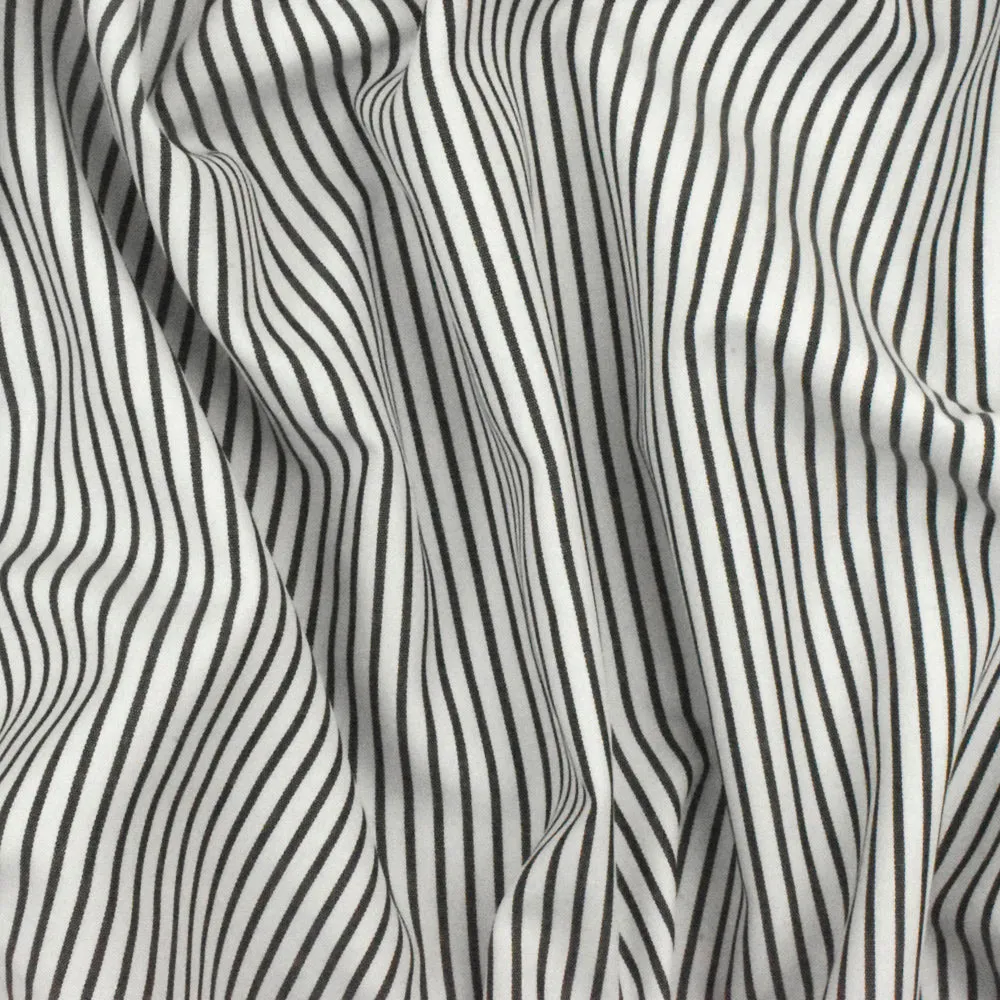 Simple Black-White Stripe Polyester Shirting Woven Fabric