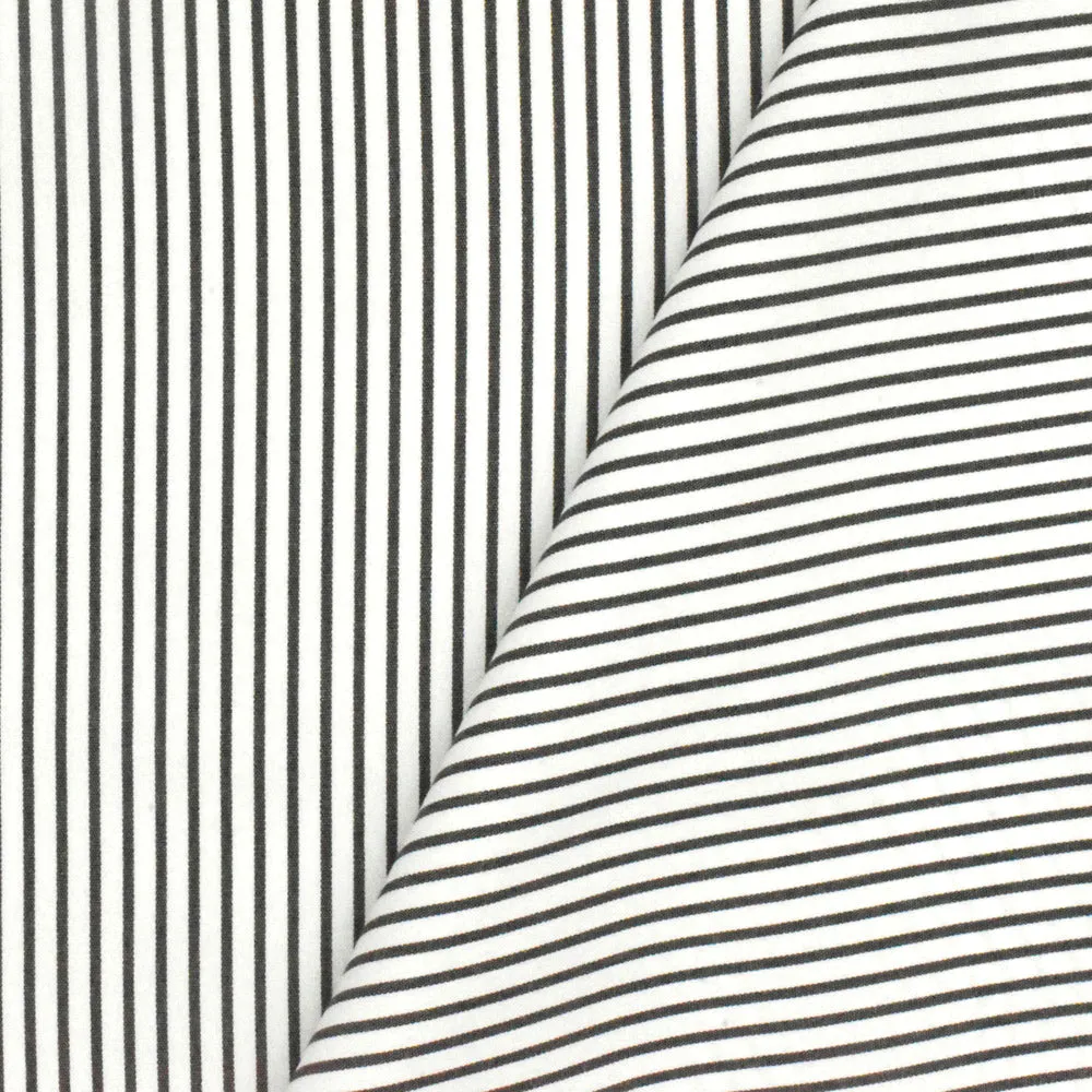 Simple Black-White Stripe Polyester Shirting Woven Fabric