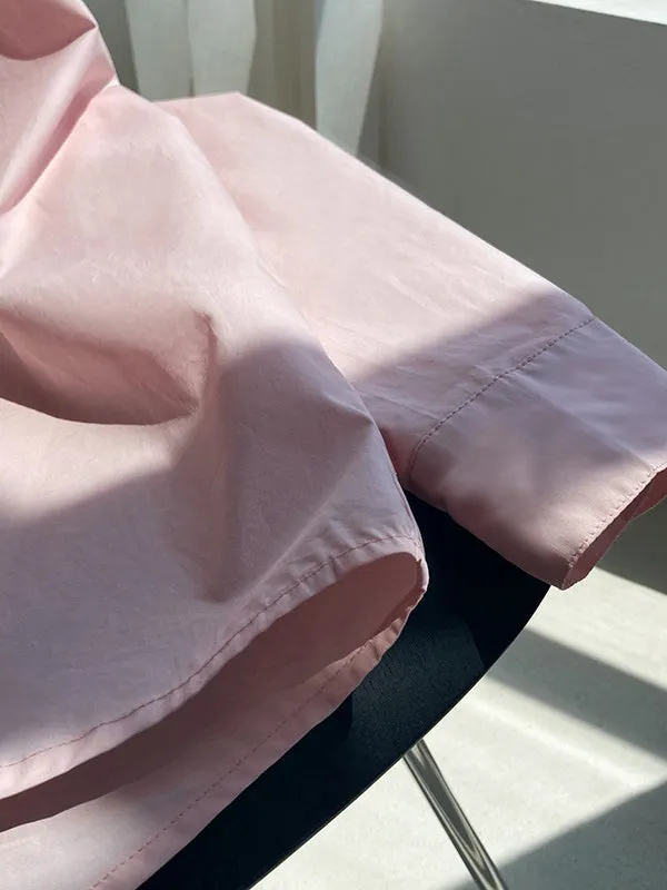 Simple White Pink Solid Color Split-Joint Blouses