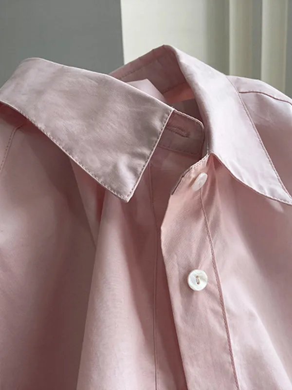 Simple White Pink Solid Color Split-Joint Blouses