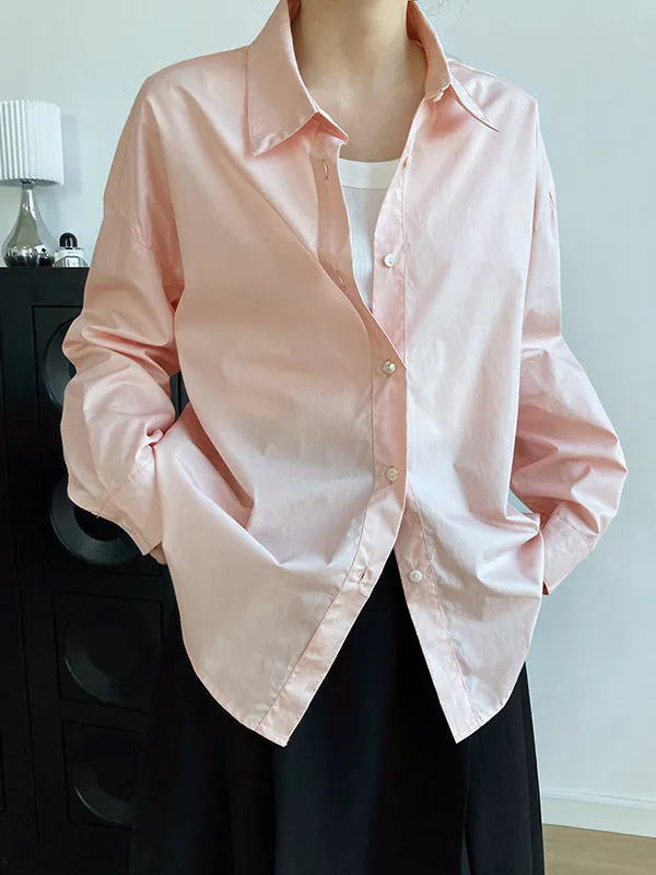 Simple White Pink Solid Color Split-Joint Blouses