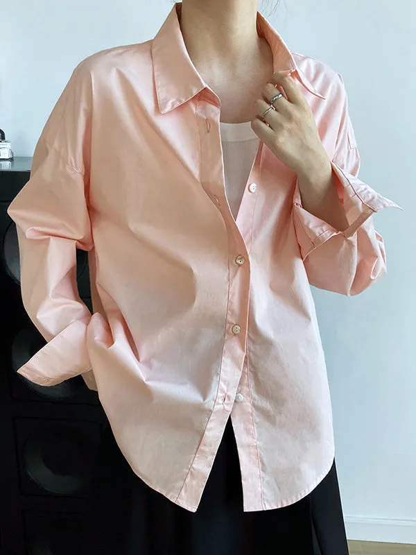 Simple White Pink Solid Color Split-Joint Blouses