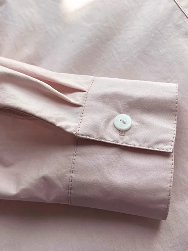 Simple White Pink Solid Color Split-Joint Blouses