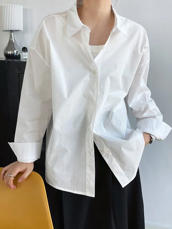 Simple White Pink Solid Color Split-Joint Blouses