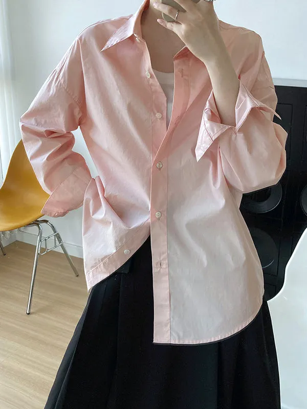 Simple White Pink Solid Color Split-Joint Blouses