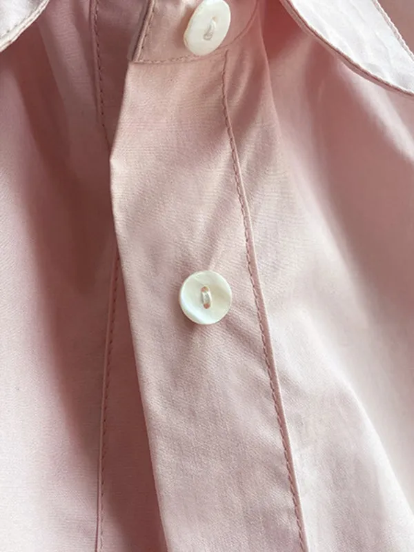 Simple White Pink Solid Color Split-Joint Blouses