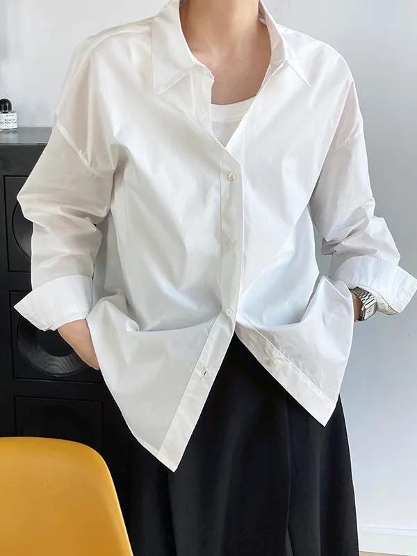 Simple White Pink Solid Color Split-Joint Blouses