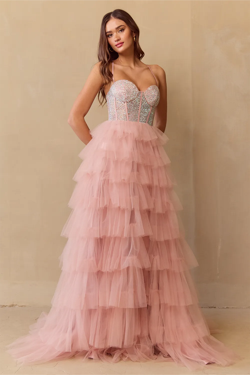 Sleeveless Tiered A-line Gown by Amelia Couture 4048