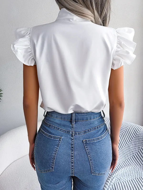 Solid Color Cap Sleeve Round-neck Blouses&shirts Tops