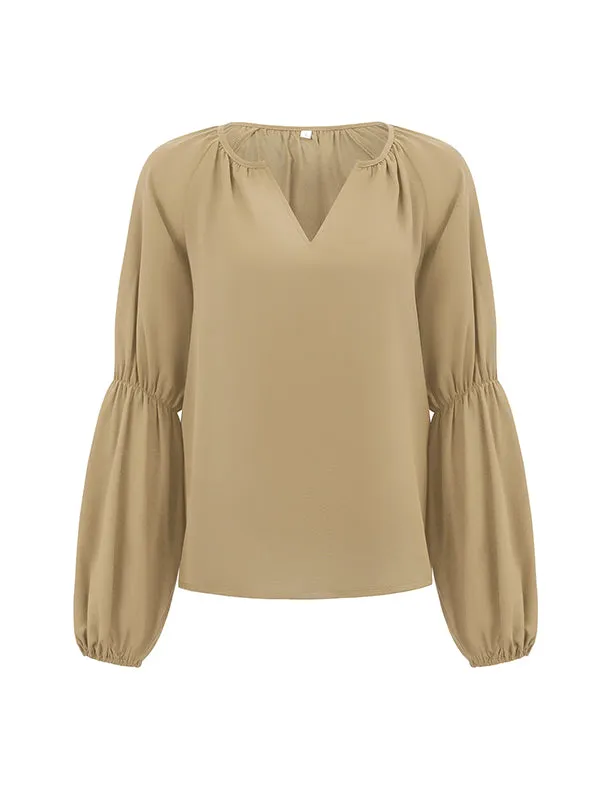 Solid Color Loose V-Neck Blouses&Shirts Tops