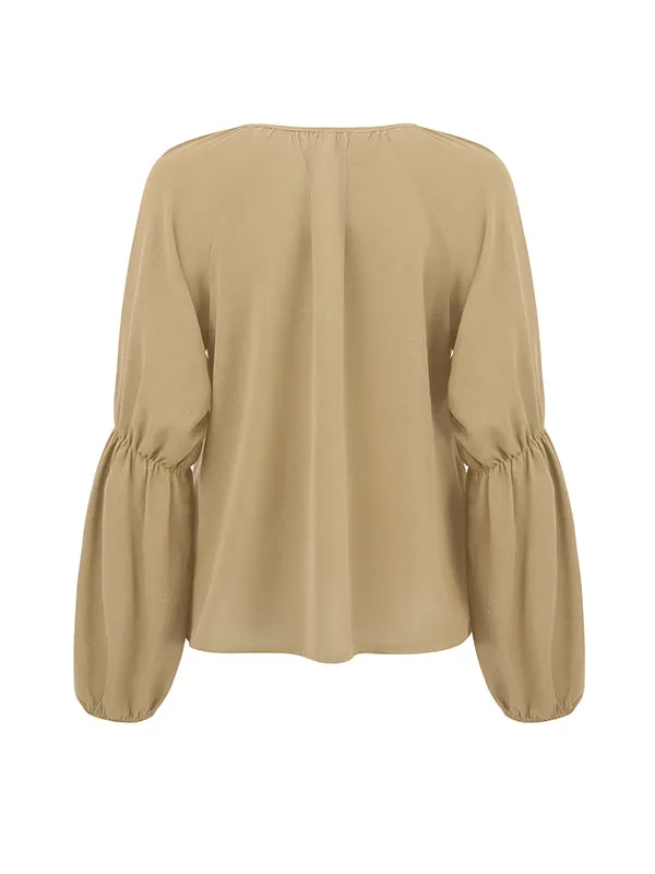 Solid Color Loose V-Neck Blouses&Shirts Tops