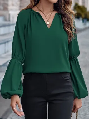 Solid Color Loose V-Neck Blouses&Shirts Tops