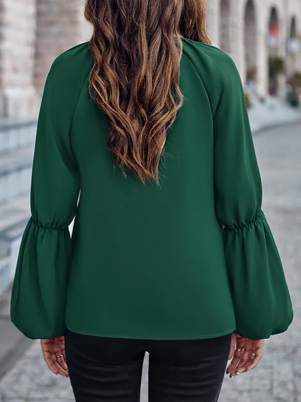 Solid Color Loose V-Neck Blouses&Shirts Tops