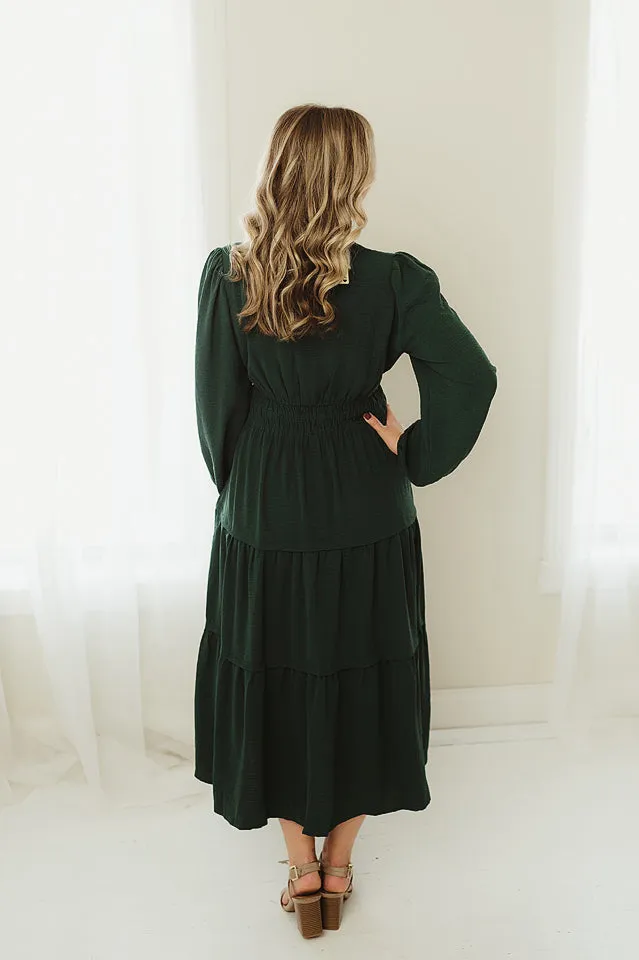 Solid Tiered Layer Midi Dress