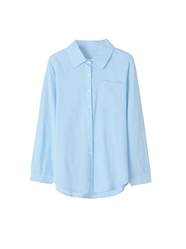 Split-Joint High-Low Long Sleeves Lapel Blouses