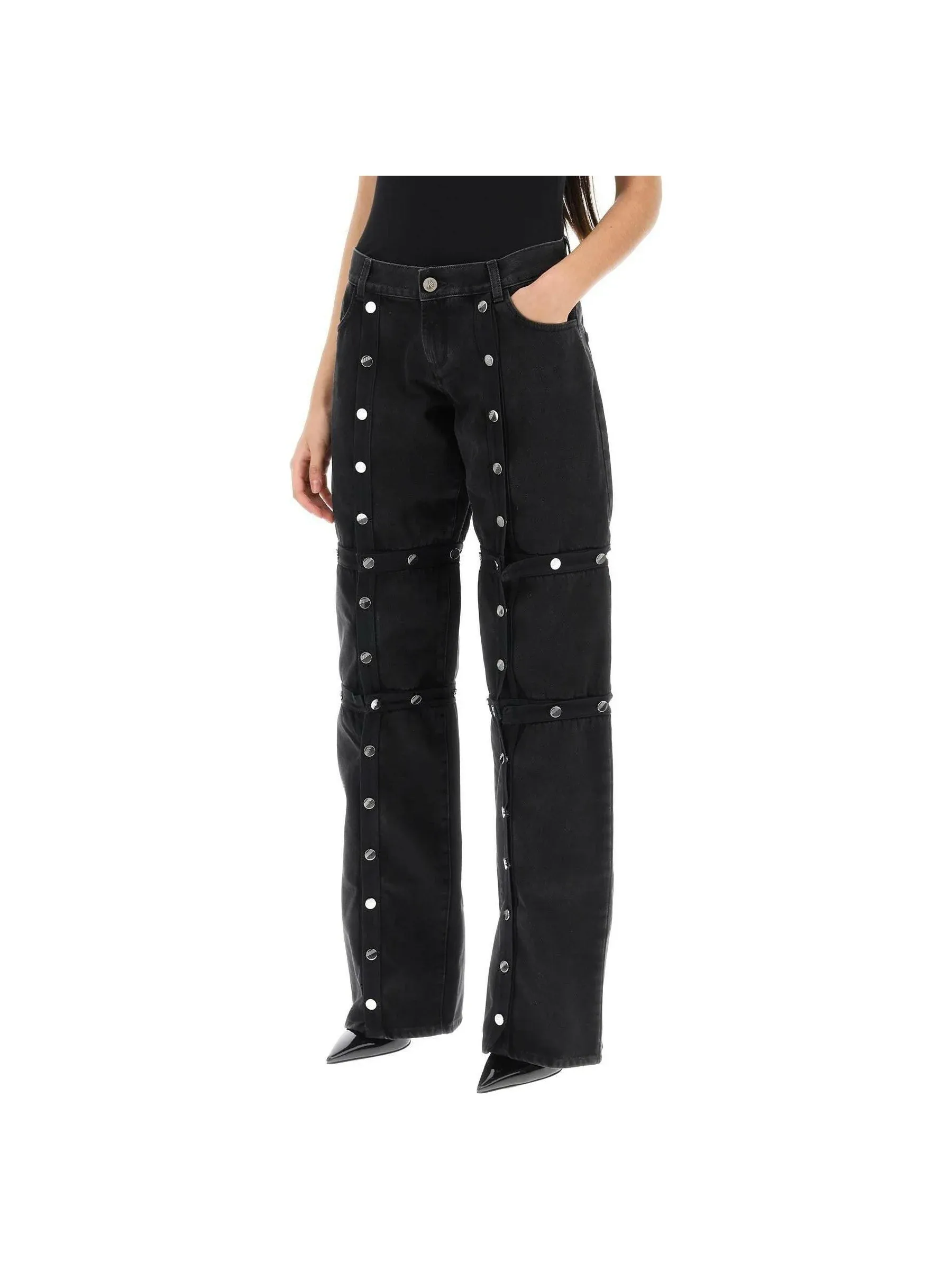 Straight Leg Studded Denim Jeans