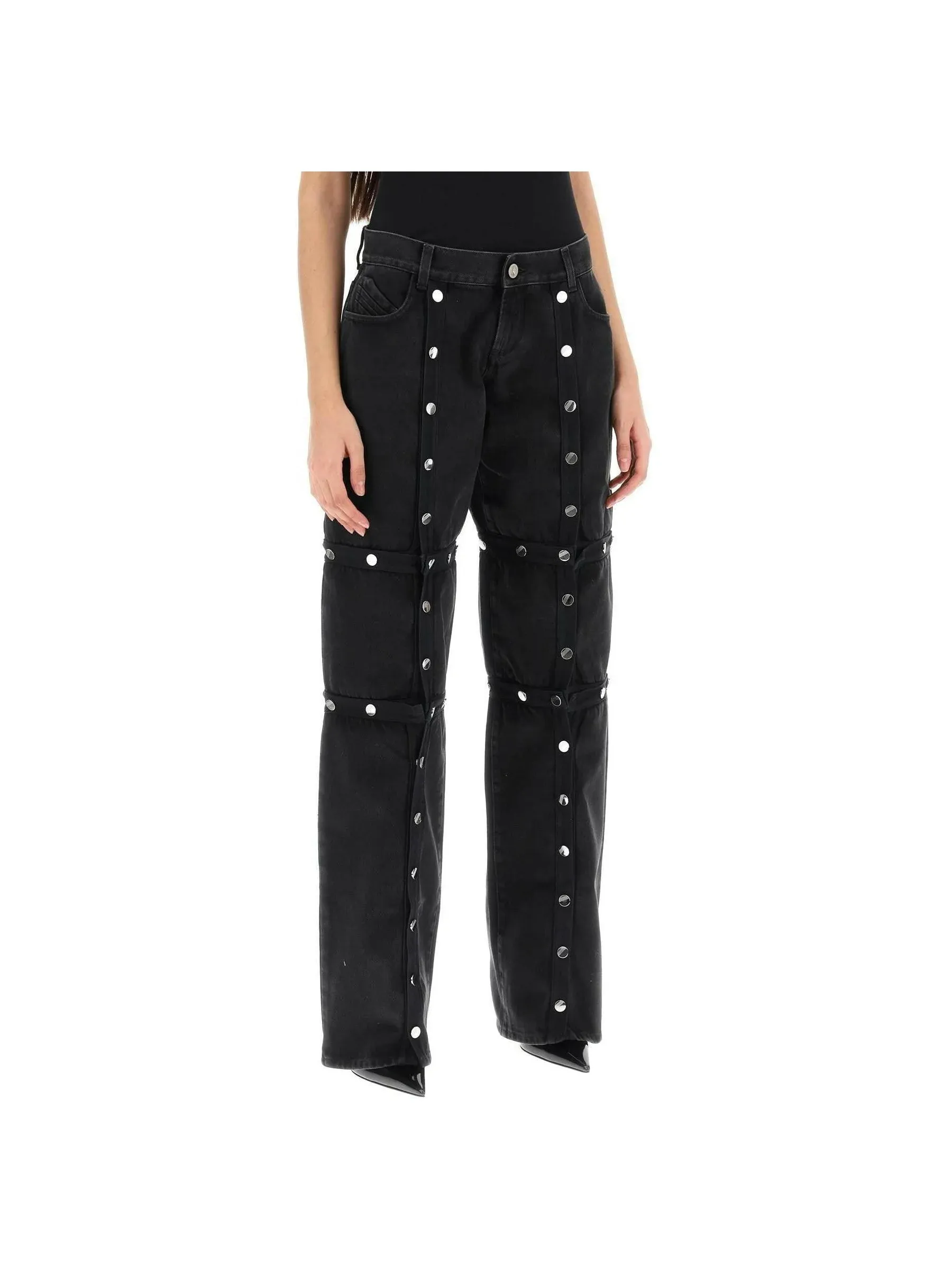 Straight Leg Studded Denim Jeans