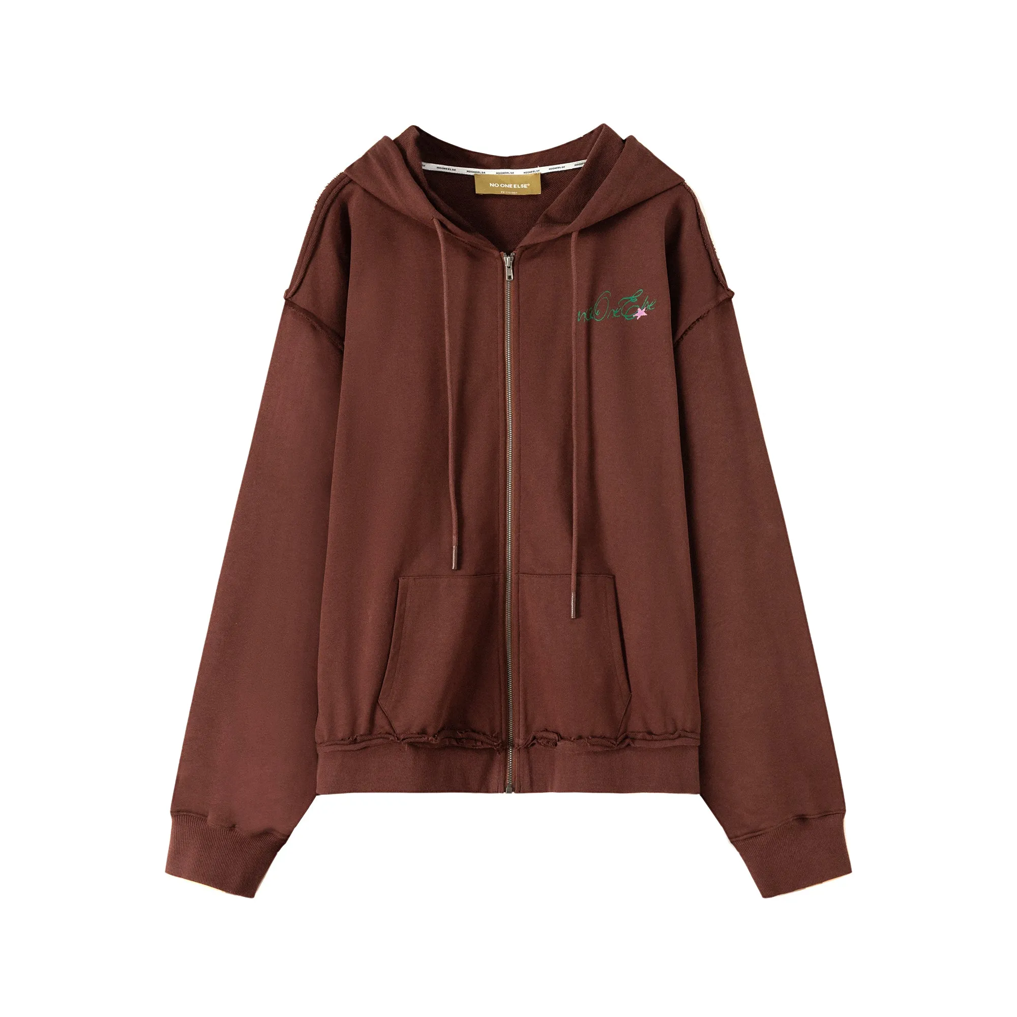 String Cotton Zip-Up Hoodie