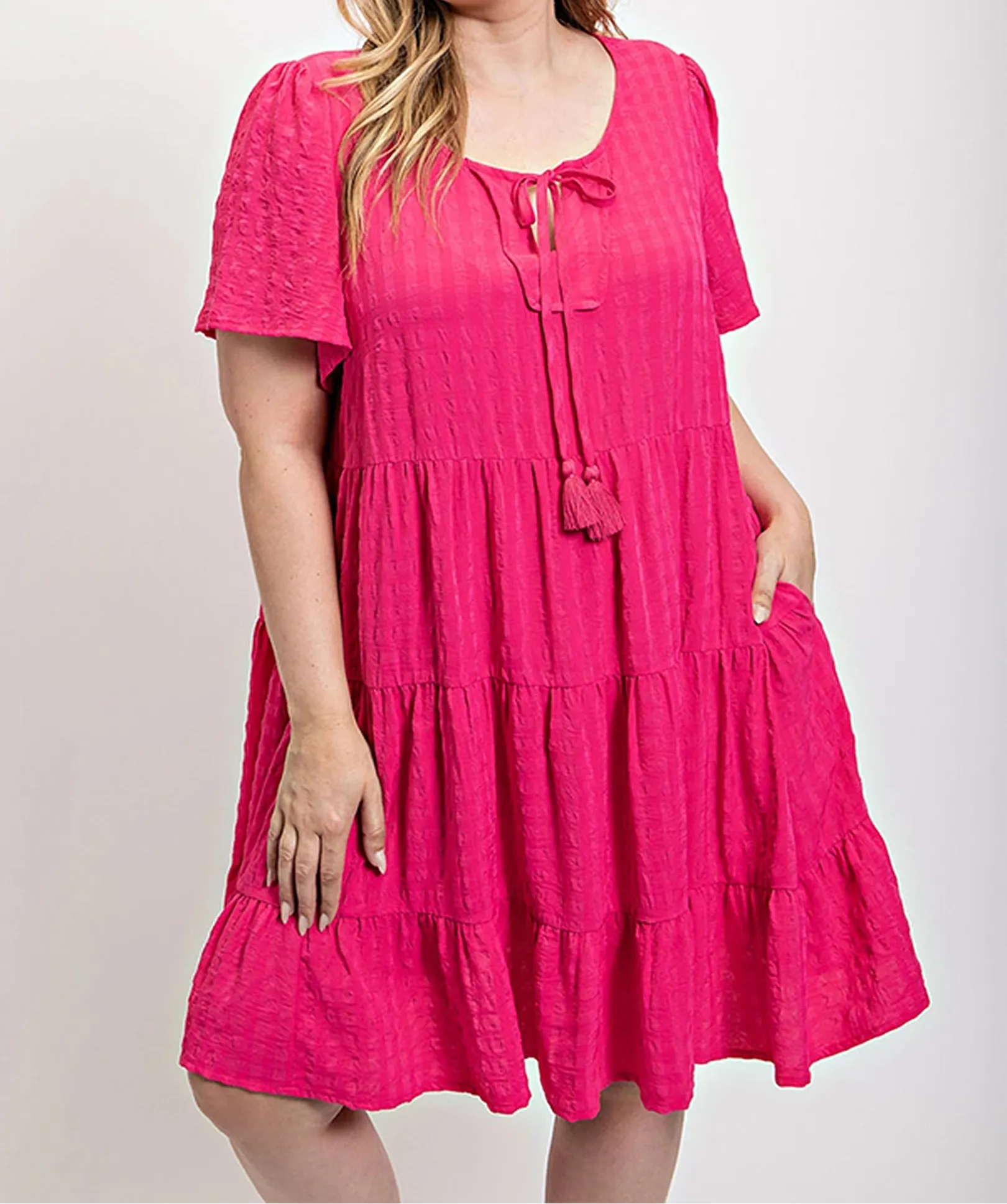 Textured Woven Tiered Dress